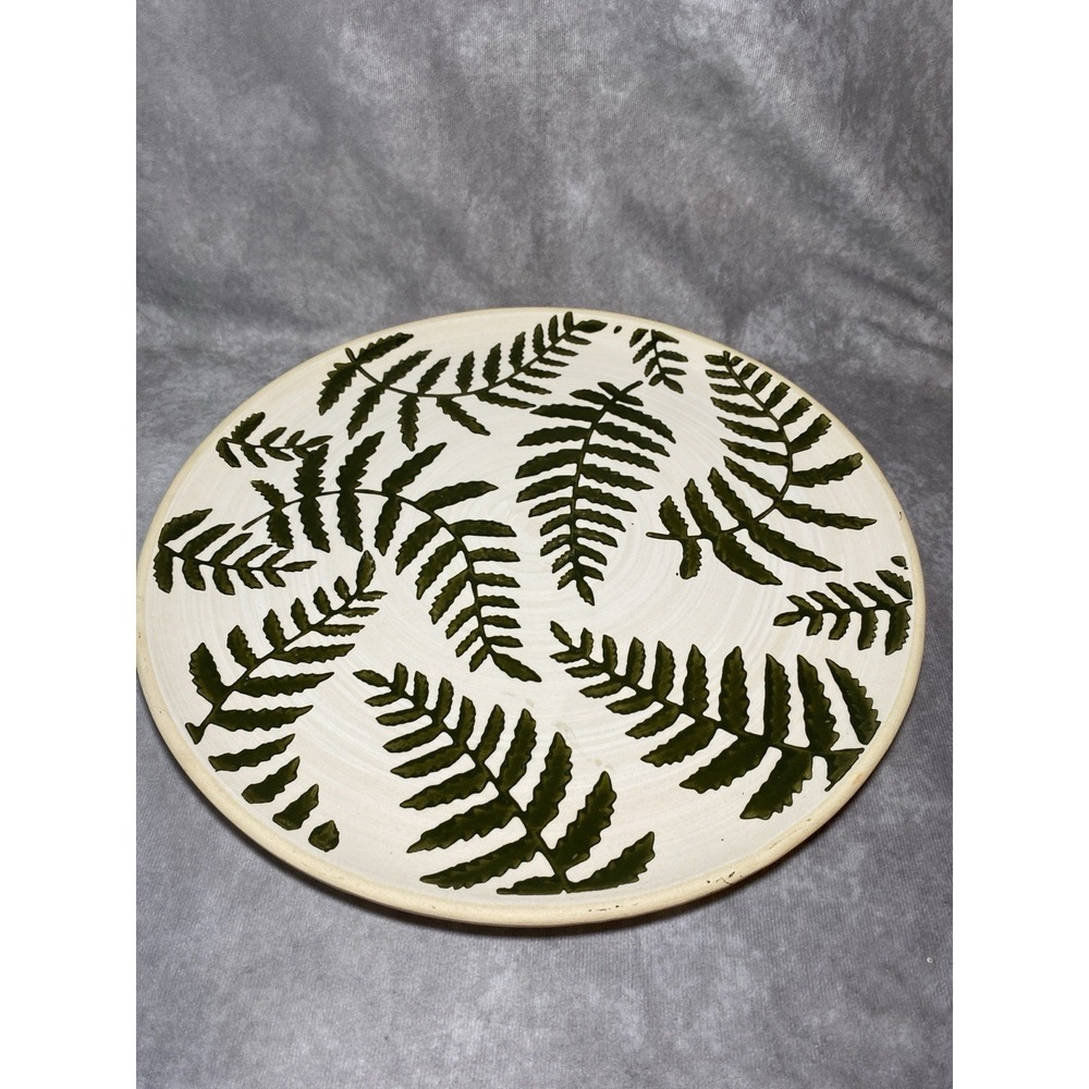 Neutral Leaf Fern Decorative Plate 14" Round Serving Platter